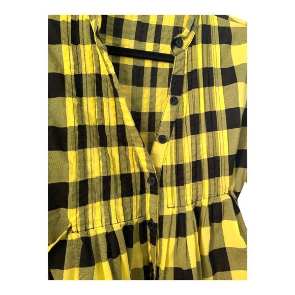 MILEY CYRUS max yellow & black checkered plaid button down cute top size XL - Picture 4 of 6